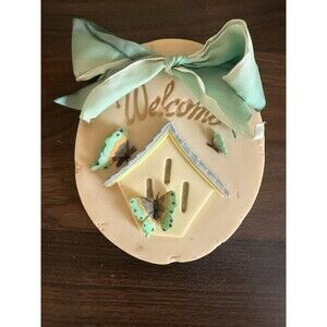 Vtg Mud Pie Wall Porch Decor Birdhouse Butterfly House Raised Welcome Spring